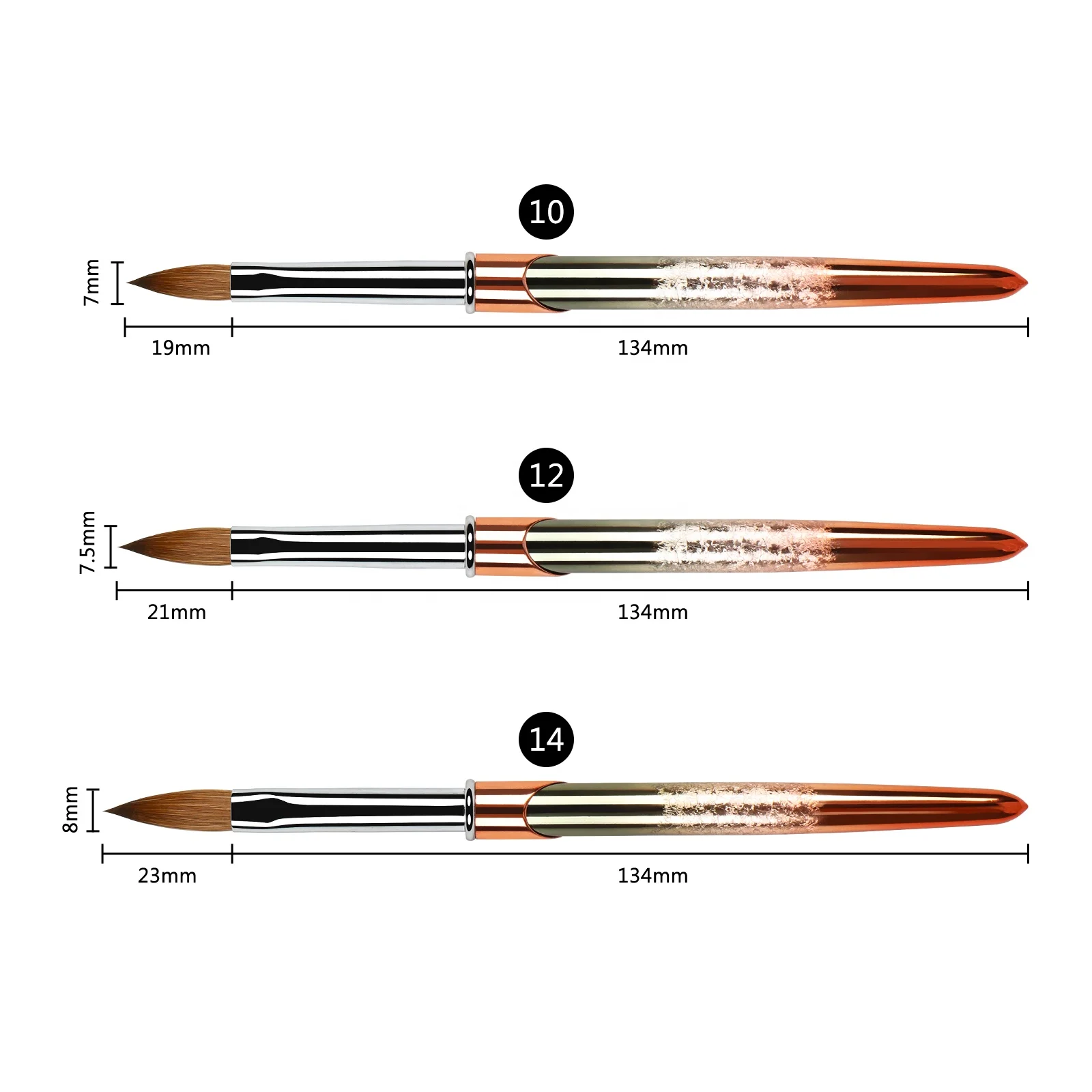 BQAN высокое качество розовое золото ОБЖИМНАЯ металлическая ручка Чистая колонская акриловая кисть для ногтей с пользовательским логотипом