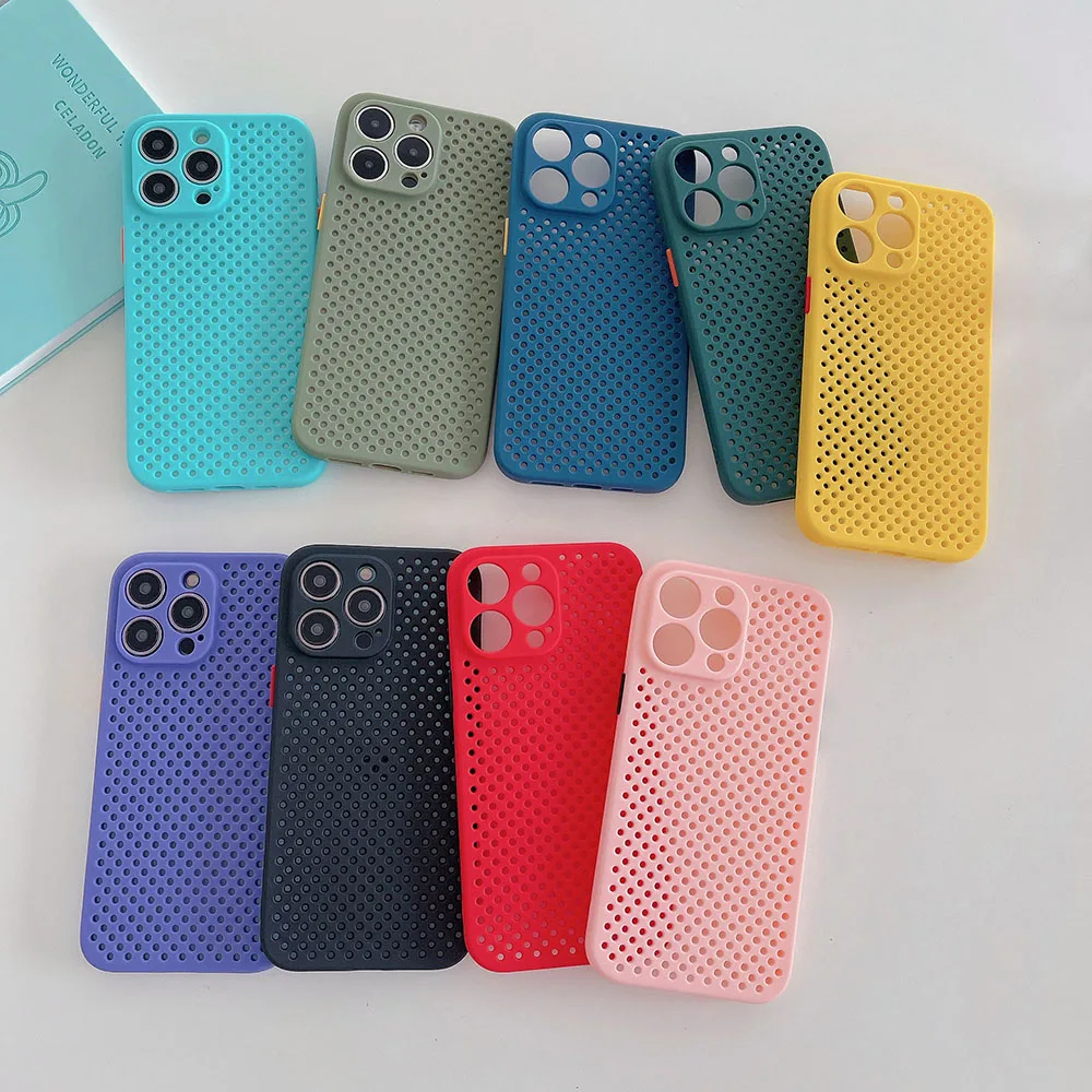 Pure Colour Phone Cover For Iphone 15 14 13 12 11 Xr Xs Pro Max Plus Silicone Case Reticular Shell Dissipate Heat Sjk508 Laudtec details