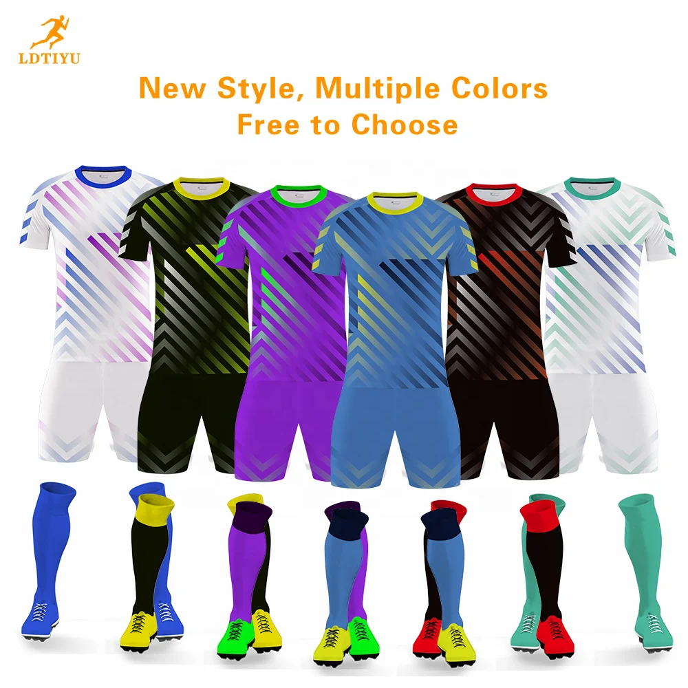 Custom Heat Transfer 100% Polyester Soccer Jersey Set Breathable V Neck Short Sleeve Football Uniform for Team Sportswear