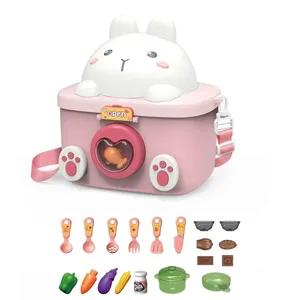 ITTL New Arrival 22PCS Storage Kitchen Pink Cute Rabbit Backpack with Spray Water for Girls Pretend Play Toy