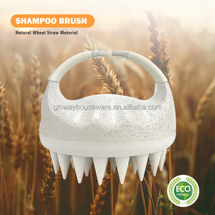 Gloway Natural Wheat Straw Scalp Exfoliator Dry Shampoo Brush Shampoo