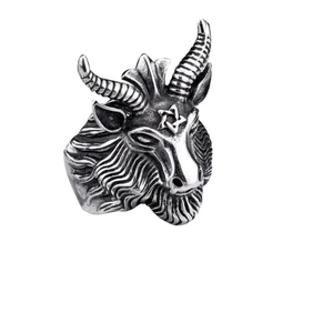 MW Hiphop Retro Anubis Pentagram Ring Men's Satanic Goat Head Domineering Personality Stainless Steel Fashion for Parties Gifts