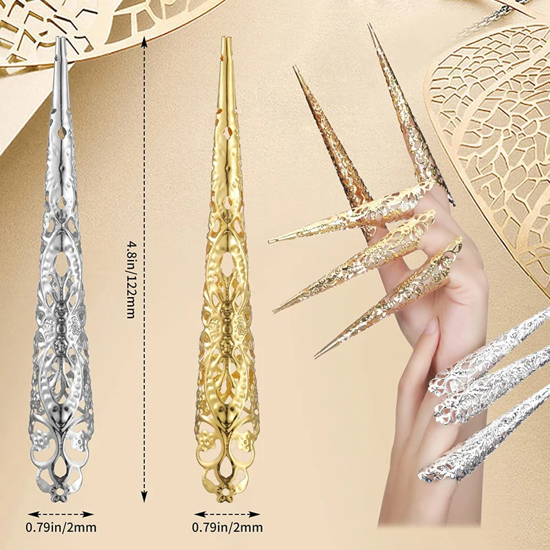 2022 New DIY 10pcs Luxury False Nails Press on Finger Nail Tip Claw Rings Ancient Queen Costume Fingertip Claw Nail Rings