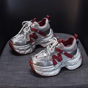 High quality thick soled 9CM women's shoes, women's 2026 spring/summer new mesh rhinestone casual sports shoes