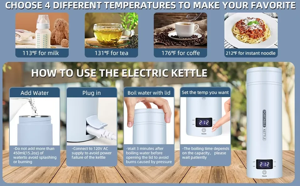 Intelligent Heating Electric Water Cup with Integrated Insulation Cup, Portable Travel Office Mini Small Stainless Steel Kettle