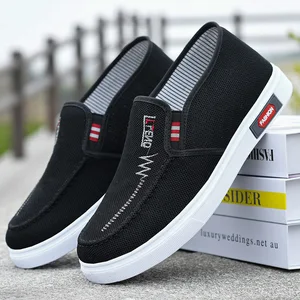 Men's black Casual canvas Shoes Non-Slip Easy Wear Breathable Drive Outdoor Walking Style Light Weight Rubber insole Cushioning