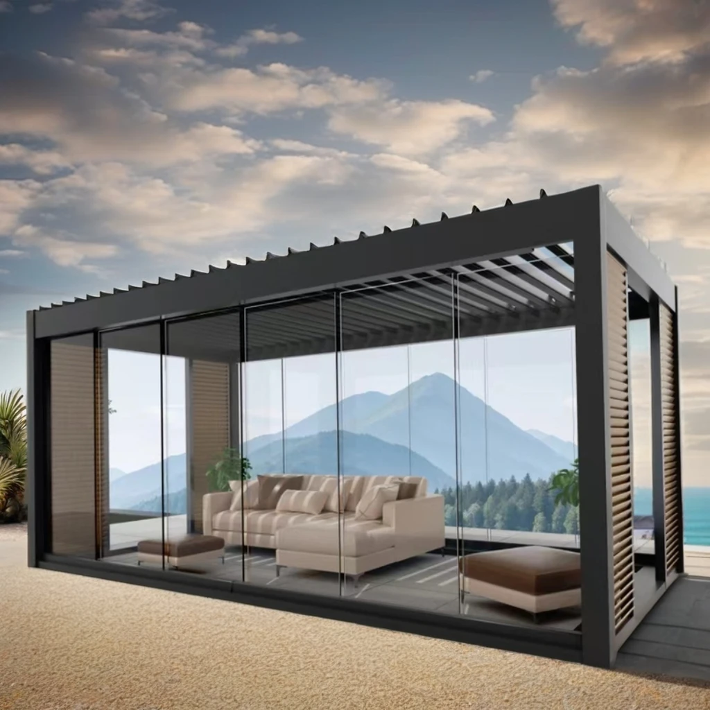 Youya  Luxury Modern Carport Structure Solar System Carport Waterproof Louver Roof Metal Garden Solar Pergola Aluminium Outdoor