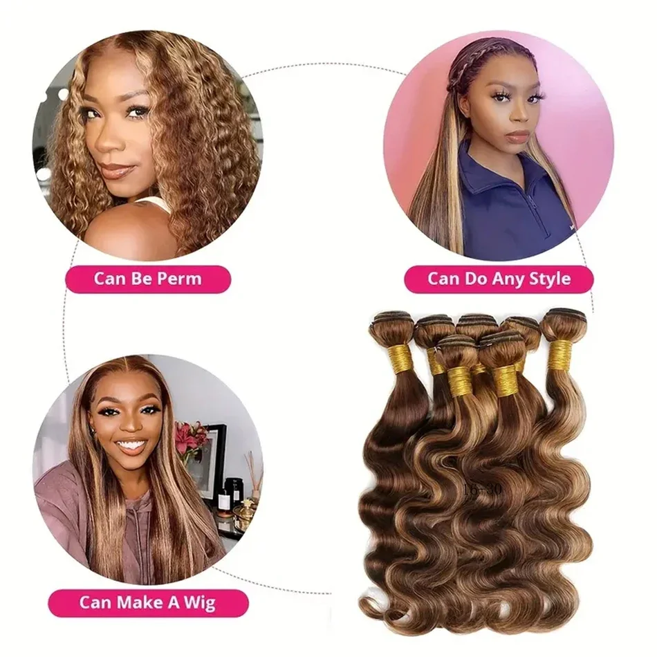 P4/27 Evidenziare Body Wave Bundles Ombre Blonde Human Hair Extensions Brasiliano Remy Tessitura_voghion.com