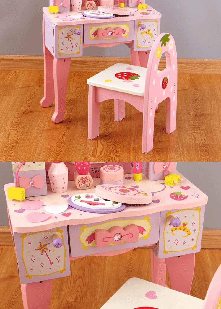 Kids Toys Simulation Wooden Dressing Table Gift For Girl Dressing Table