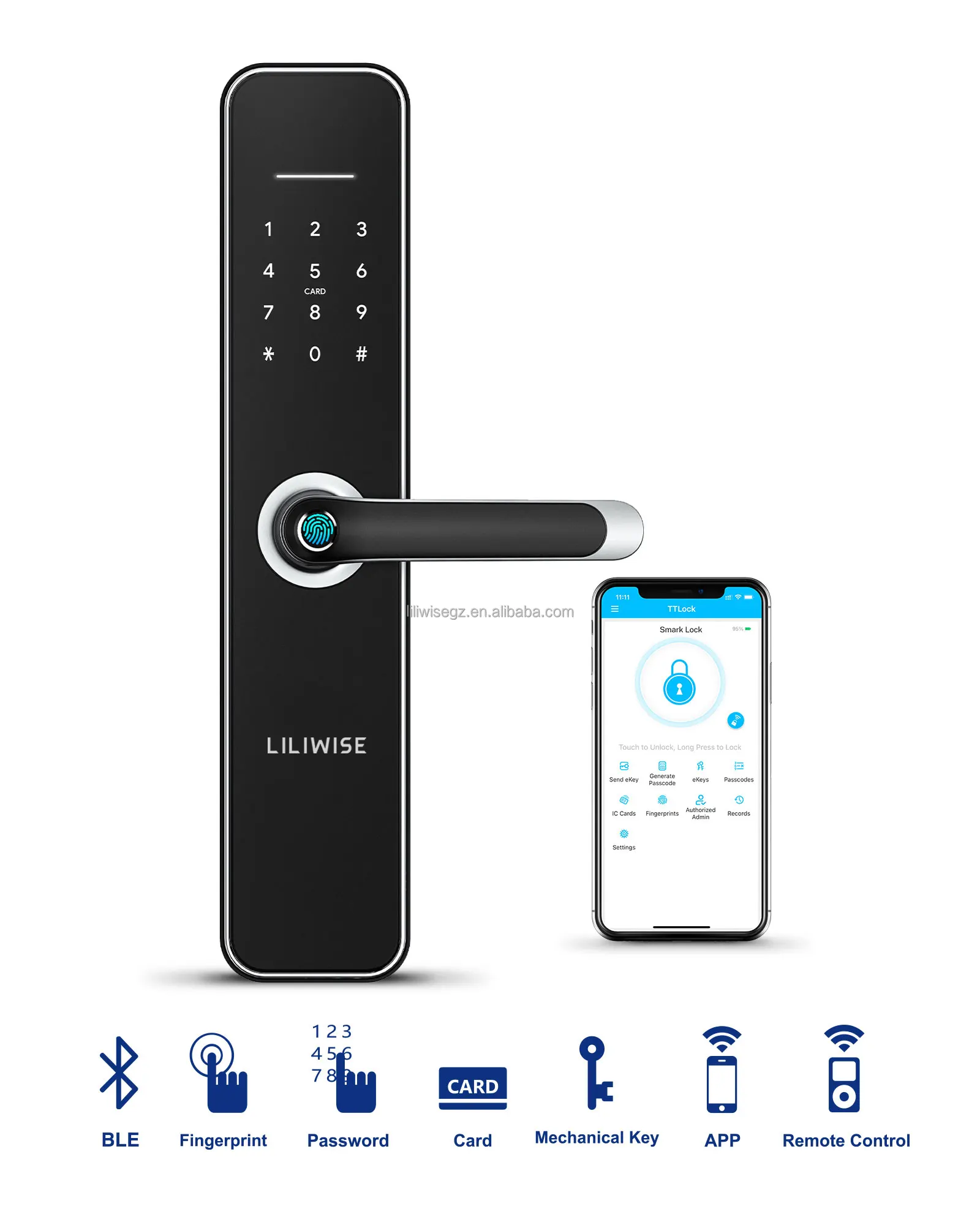 Liliwise Waterproof Outdoor Smart Door Lock with 6V Battery 35-75mm Door Thickness and 200 Fingerprint Capacity 3