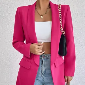 Elegant Solid Pattern Woven Women's Blazer Custom Factory-Made Pink Lady Career Suit with Multicolor Button-Decorated