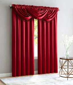 Elegant Wave Jacquard Curtains with Valance Translucent 100% Polyester Modern Solid Design for All-Season Living Room Decor