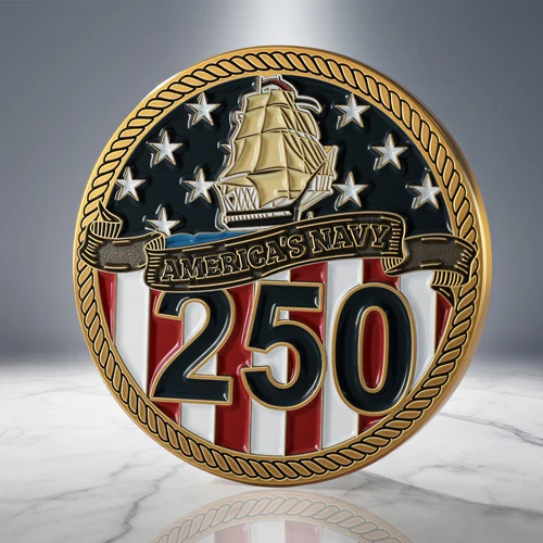 US Navy 250th anniversary soft enamel coin with rope edge
