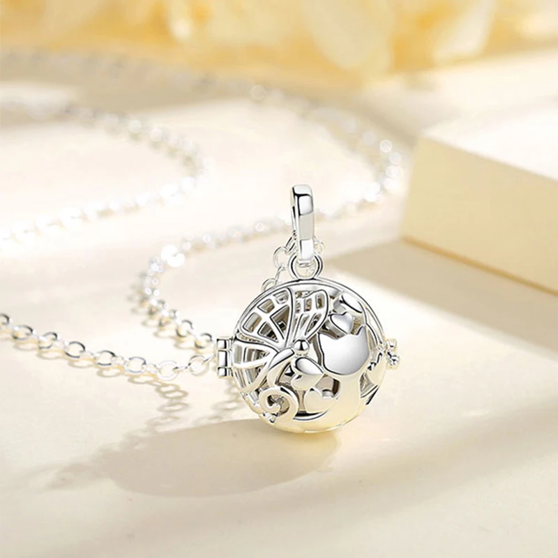 Urn Cremation Memorial Pendant Cat Love Locket for Human or Pet Ashes Keepsake Capsule Necklace Hollow Ball DIY Jewelry