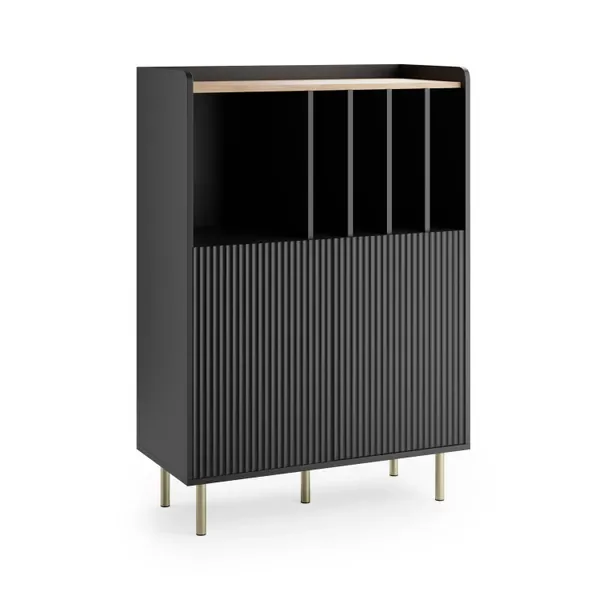Vinyl Cabinet with Fluted Doors Vinyl Record Storage Cabinet with Metal Legs for Living Room,Bedroom,Office Record Player Stand