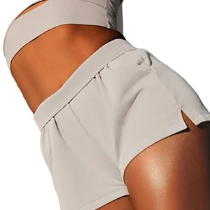 Custom High Quality High Waisted Washed French Terry Cotton Biker Fitness Workout Women Sports Gym Sweat Shorts