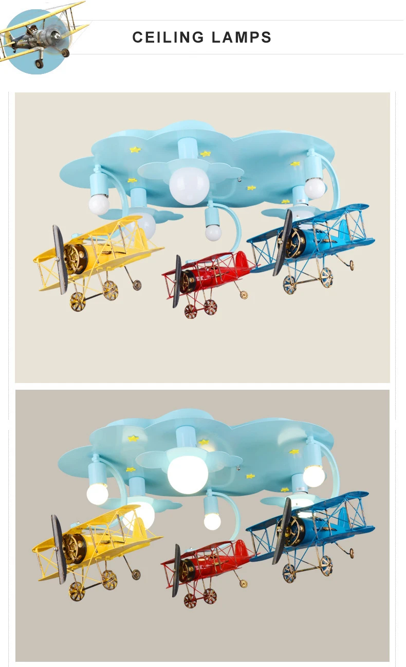 Personalized home decoration aircraft lighting child room LED ceiling boys bedroom lamp cartoon chandeliers pendant lights