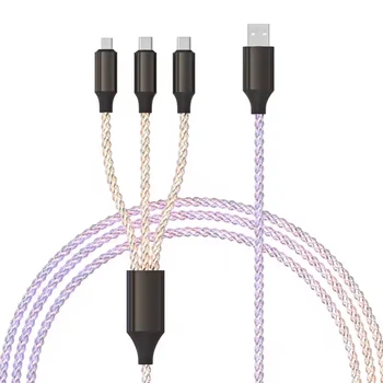 trending products 2024 new arrivals UC019 led colorful universal 3in1 usb cable 3A fast charging usb c cable for phone charger