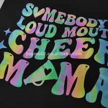 Wholesale Custom Reflect Light Rainbow Color Vinyl Heat Transfer Printing PU Applique Stickers For Clothing Shirt Pillows