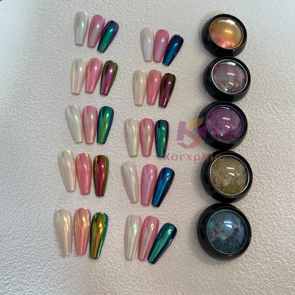 Трехцветный хромовый Пигментный Порошок Хамелеон для ногтей Aurora
