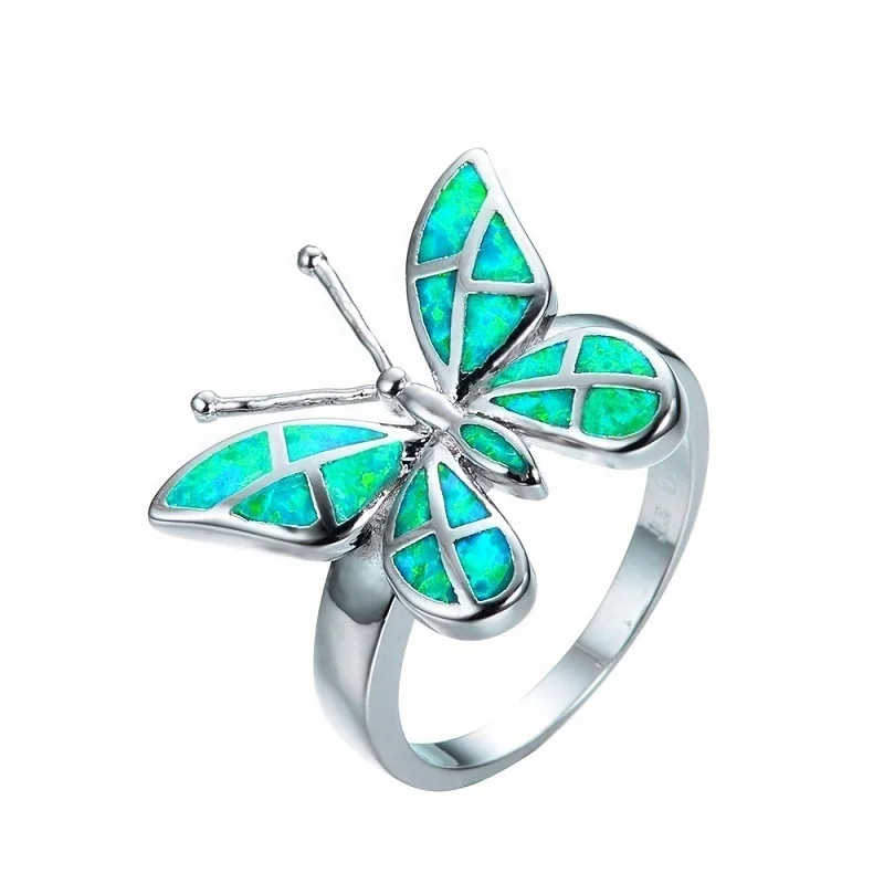 Trendy Animal Design Not Real Fire Opal Finger Ring Blue Butterfly Ring for Women Jewelry Bohemian Statement Girl Gift