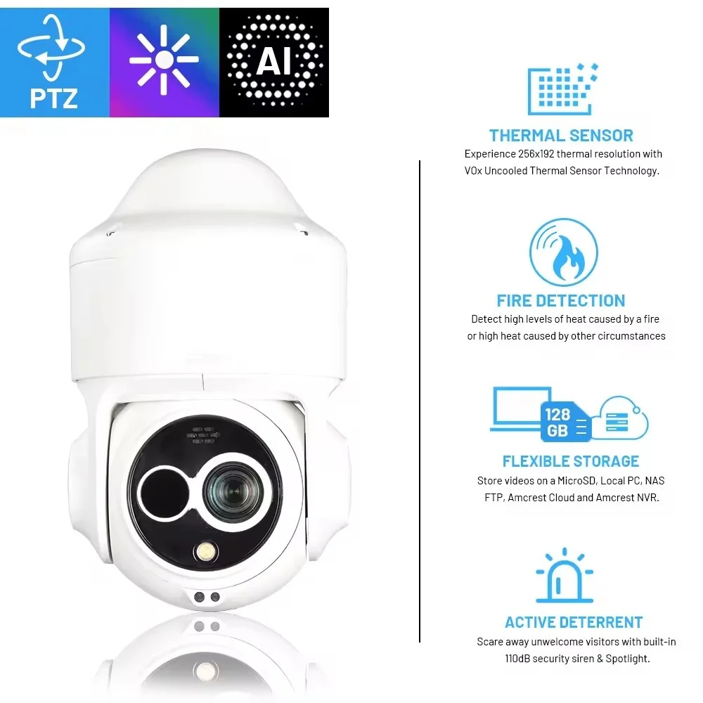 JIND CCTV Thermal Security PTZ Camera 20X Zoom Uncooled VOx Microbolometer Thermal and Optical Bi-spectrum IP Network Camera