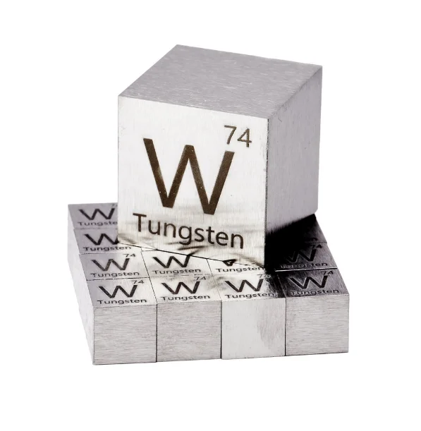 Tilpasset høykvalitets Tungsten Metal Element Cube 99.5 % Tungsten Cube med periodisk gravering