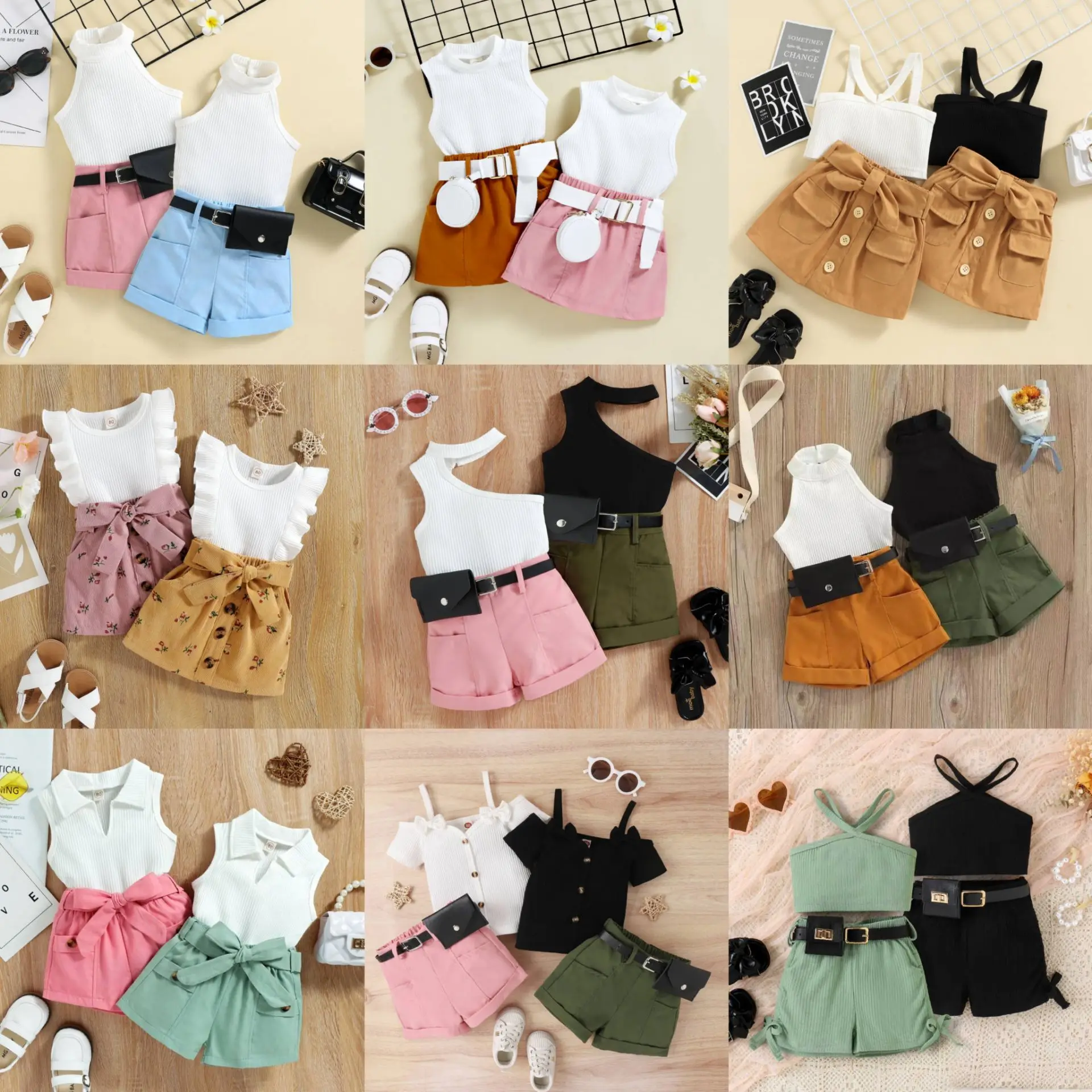 Лидер продаж, летний комплект одежды для девочек, топ в полоску с оборками на плечах и джинсовые шорты, комплект из двух предметов