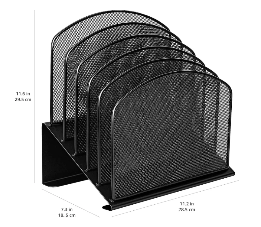 Inclined Desk File Organizer 5-Section Vertical File Folder Holder Stand Metal File Sorter for Office Classroom Organization