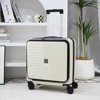 Wholesale 18 inch luggage front opening suitcase white PC shell luggage aluminum trolley Business Travel luggage