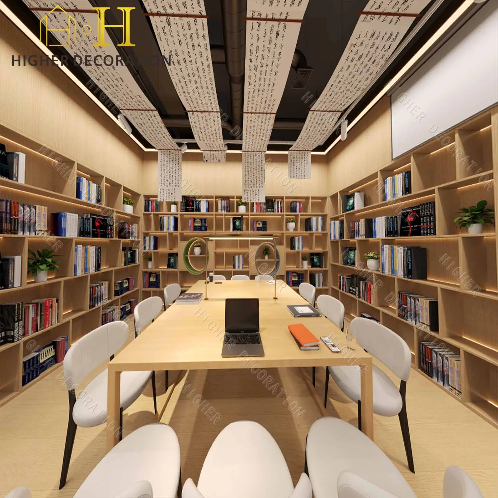 Customizable Library Warm and Cultural Modern Library with Customizable Wooden Bookstore ...