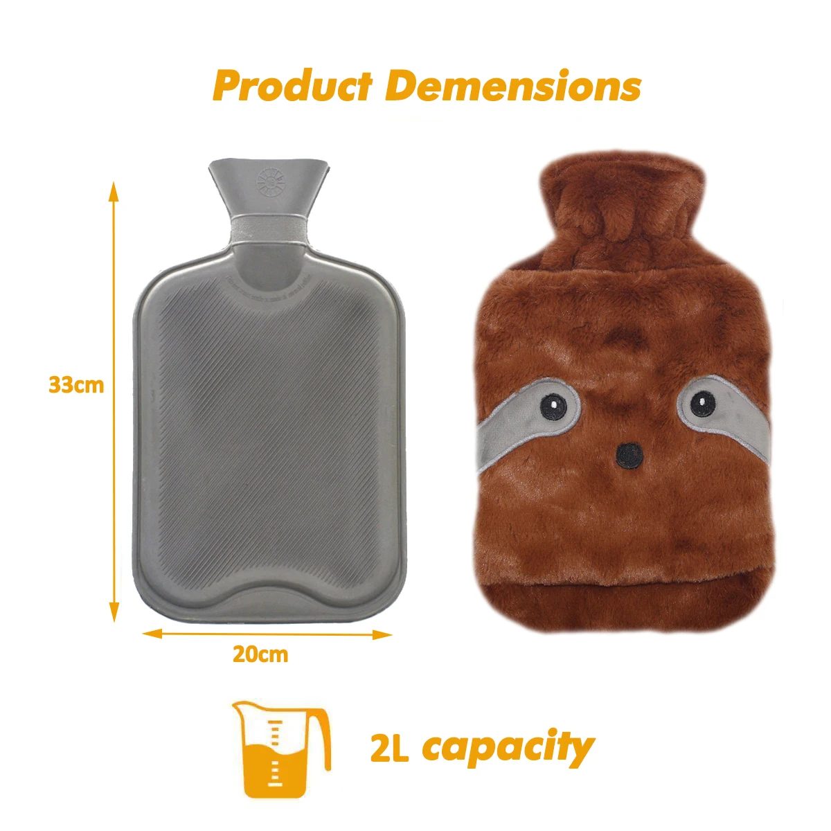 removable cute cartoon plush cover for water- filling hot water heating bag manufacturer hot water bottle 2000ml for kids