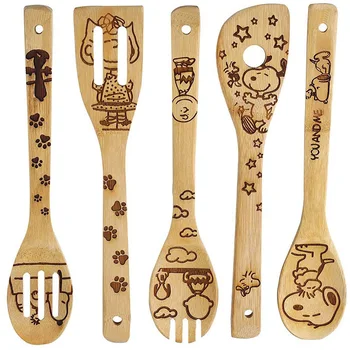 Wanuocraft Custom New fashion cute design bamboo cooking sets bamboo utensils for family kitchen use