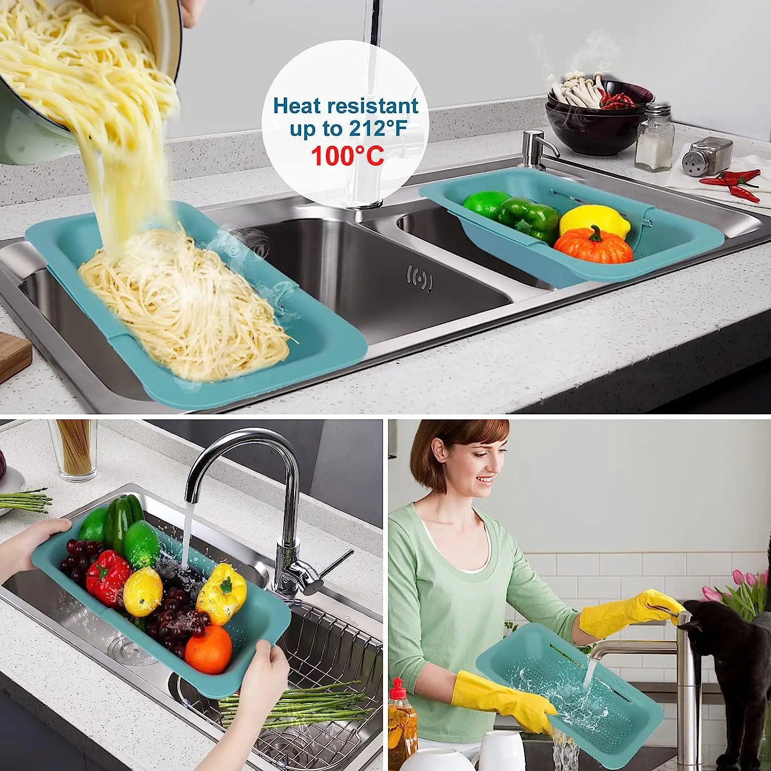 Складной кухонный выдвижной дуршлаг сливная корзина с ручкой над раковиной мытье овощей фруктов