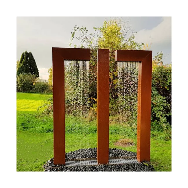 Уникальный деревенский садовый фонтан из кортеновой стали со светодиодной подсветкой