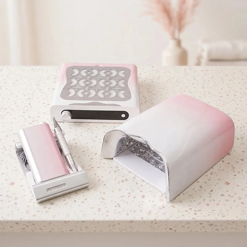 60W Rechargeable Nail Drill+115W High Power UV Curing Lamp+Desktop Nail Vacuum Dust Collector Nail Art Kit Set for Salon