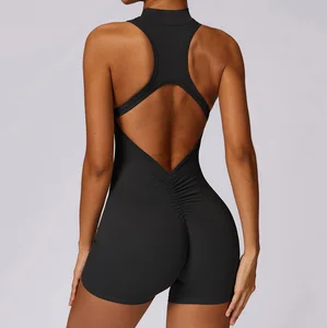 New Sleeveless One Piece Yoga Fitness Backless Playsuits Bodysuits Spandex Sport Workout Gym Short Jumpsuits for Women