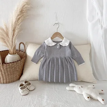 2025 Autumn Girls Sweater Baby Dresses Korean Style Children's Sweet Princess Dress Pleated Ruffles Fashion Kids Skirt