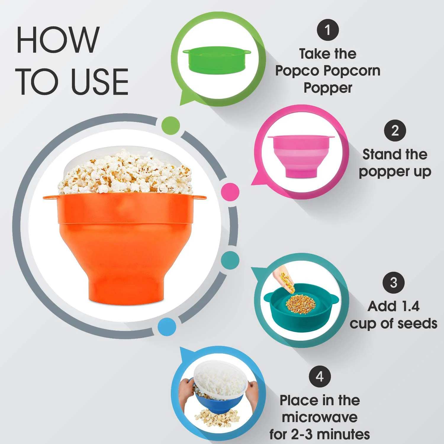 Bpa Free Collapsible Microwave Silicone Popcorn Popper Maker Buy High