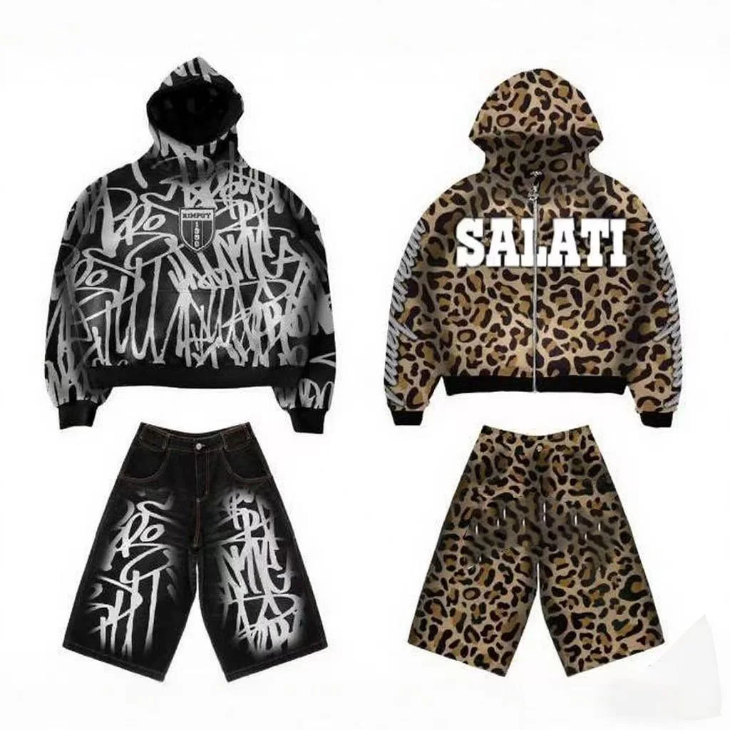 SALATI Winter Streetwear Sweatsuits Sets Custom Vintage Washed Thick Cotton Men Two Piece Sweatpants Hoodie Sets Tracksuit Set gallery 4