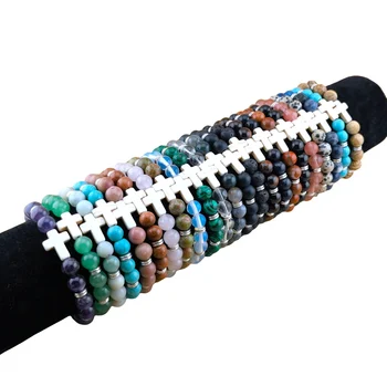 YADOCA Set Da 8 Bracciali In Pietre Naturali Per Uomo E Donna - Bracciale Elastico Con Perline 8MM E Croce - Gioiello Reiki E Yoga