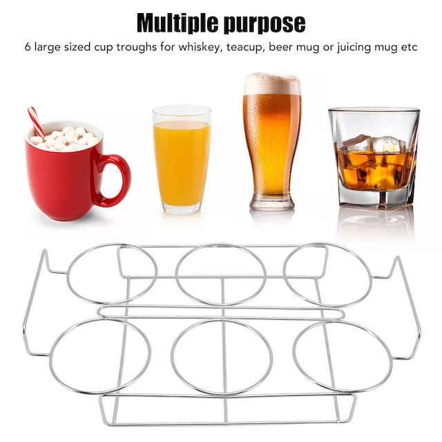 Household Desktop 6 Large Sized Cup Troughs for Whiskey Teacup Beer Mug or Juicing Mug Iron Wire Coffee Cup Holder
