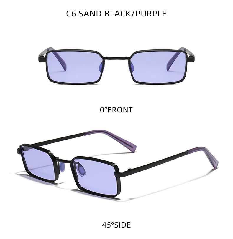 2026 New Small-Batch Classic Square Purple Lenses UV400 Retro Slim Metal Sunglasses_voghion.com