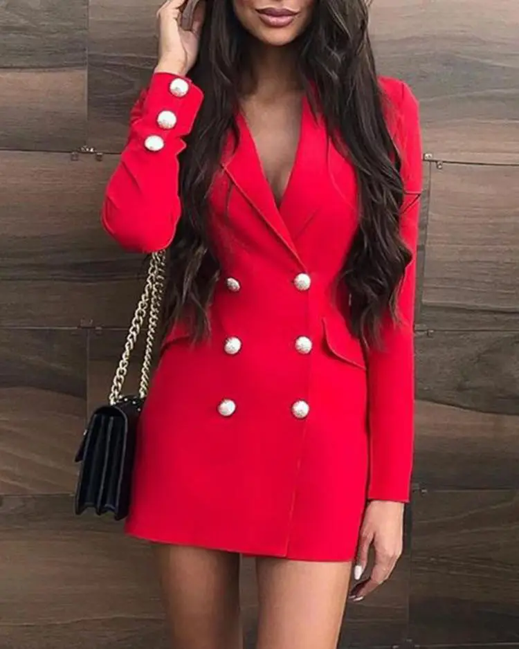 Vestido Blazer Formal Mujer,Nuevo Producto,Blazer Rojo De Doble Botonadura Profesional De Moda - Buy Manga Larga V Cuello Formal Traje Elegante Chaqueta Costura Elegante-jagna-alta Chaqueta Blazer Americanos Y