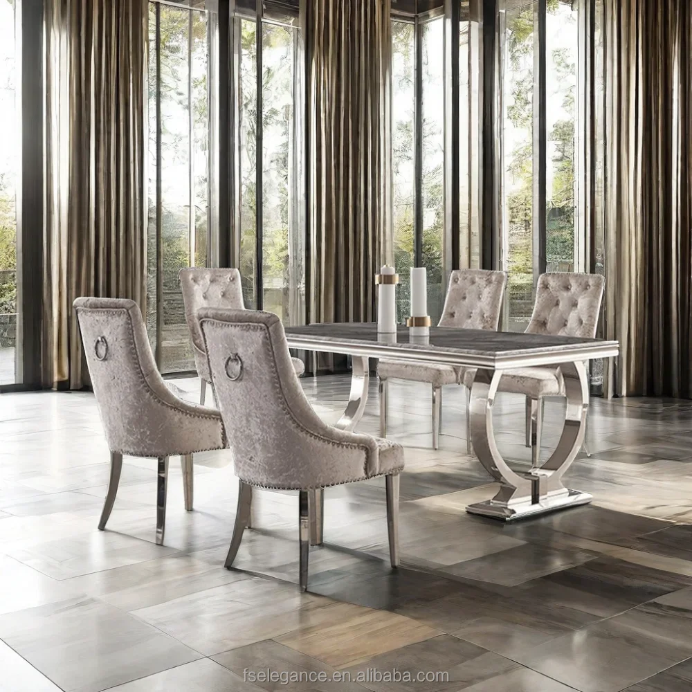 Luxury Modern Dining Table Set with Marble Top & Metal Legs