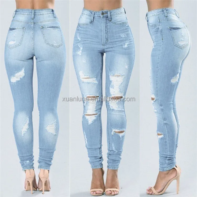 Hot Sale High Waist Breasted Women's Skinny Jeans Hip Lift Elastic ...