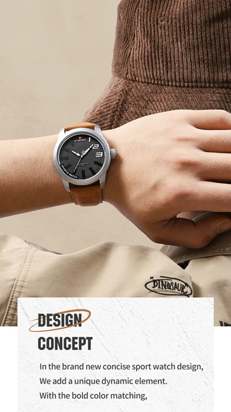 NAVIFORCE Brand 9202L Sports Watch Men Fashion Casual Quartz Wristwatch Male Date Waterproof Leather Analog Clock