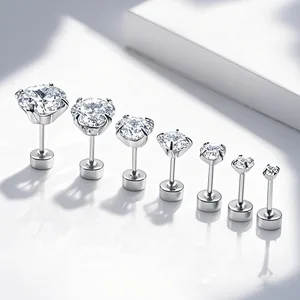 Stainless Steel Four-Claw Zircon Stud Earrings Trendy Single Small Hypoallergenic Ear Accessories