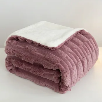 Double-Layer Arctic Velvet Flannel Bed Blanket with Printed Pattern for Home Use