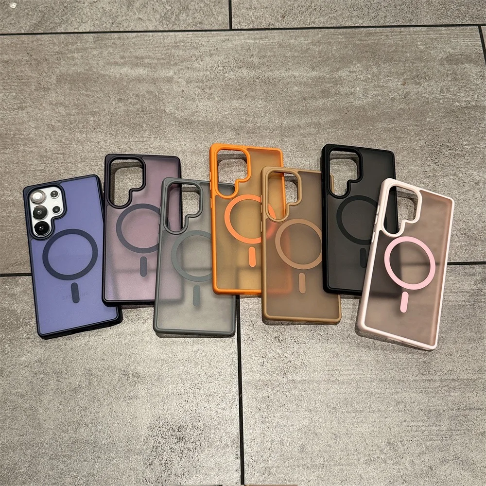 Luxury Matte Translucent Acrylic Magnetic Mobile Phone Case Cover for Samsung Galaxy S26 S25 S24 Ultra Plus